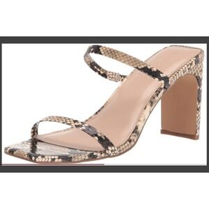 The Drop Avery Sand Snakeskin Square Toe Two Strap High Heel Sandals Size 11